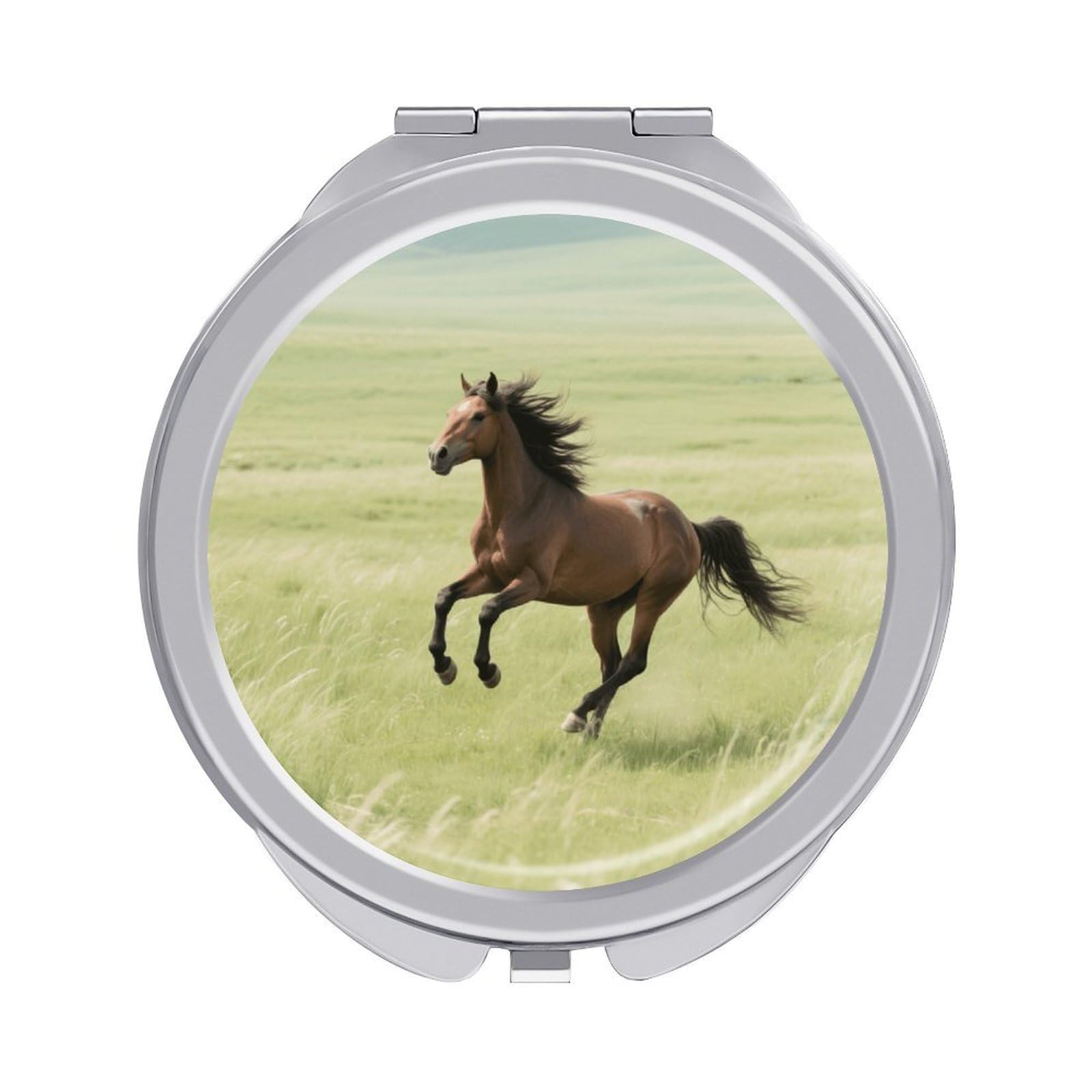 Fekiloot Style Horse Travel Makeup Mirror Handheld Compact Mirror Portable Pocket Mirror Double-Sided 1X/2X Magnifying For Handbag And Purses