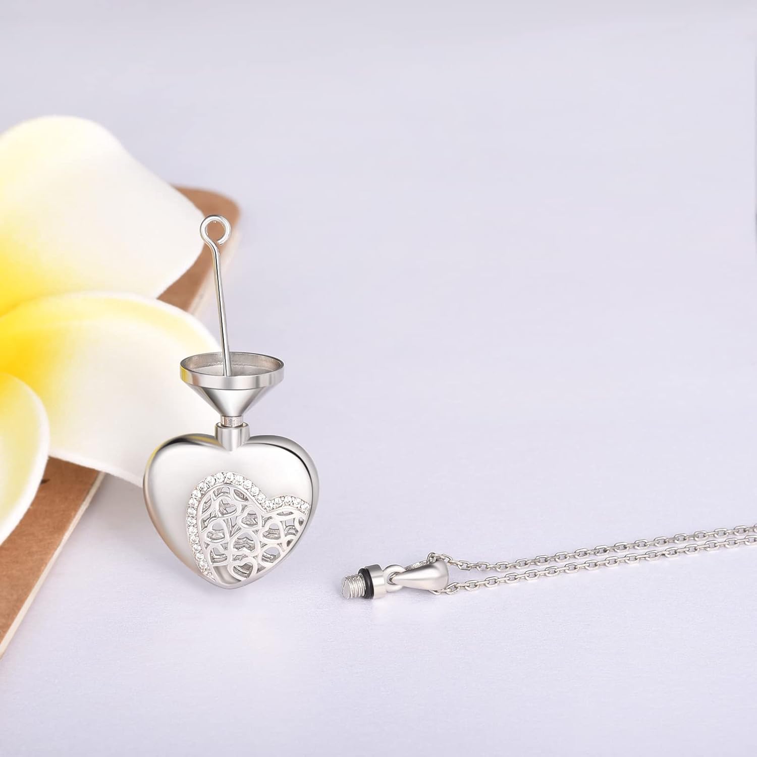 925 Sterling Silver Heart Urn Necklace Simple Blank Always in My Heart Ashes Cremation Jewelry Memorial Keepsake Pendant with Funnel Kit - Image 3