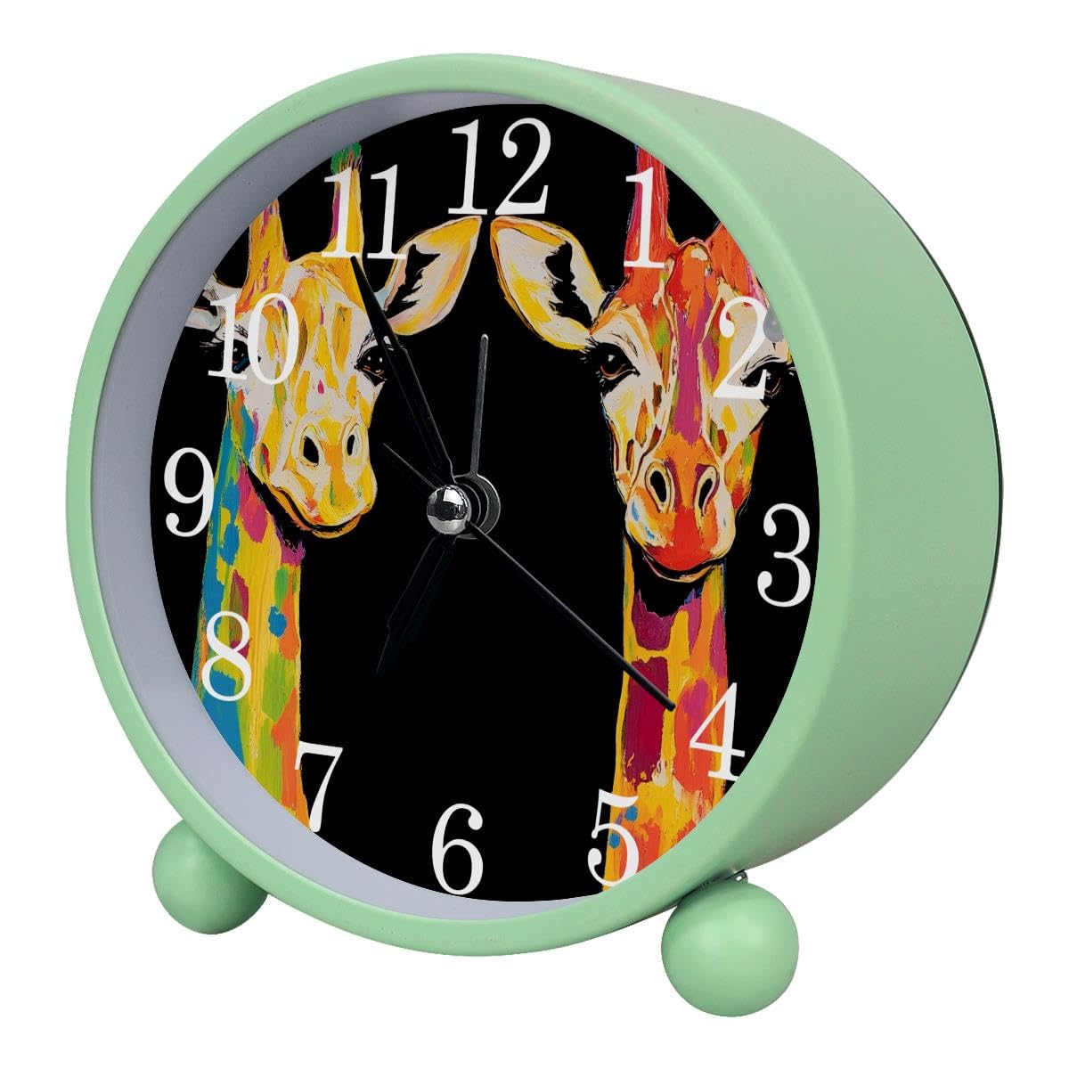 Luoweisi Alarm Clock Giraffes, Silent Non-Ticking with Night Light, Round Metal Alarm Clock for Office, Battery Operated, Bedroom, Elderly, Adults, Children, Student Gifts