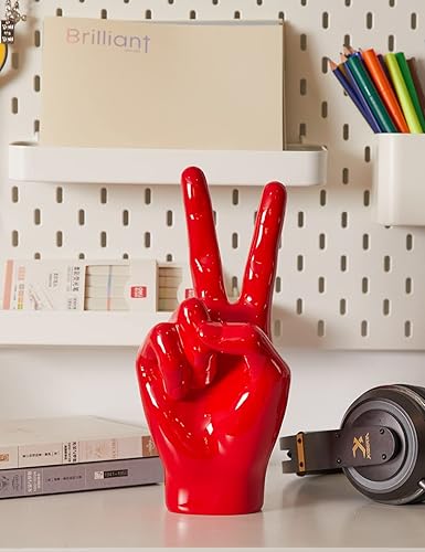 Miniatura 7 de Estatua de escultura de dedo decoración moderna artes gesto de mano regalos poliresina rojo 11 pulgadas