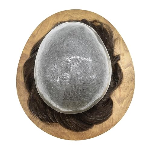 Miniatura 142 de Toupee For Men Real Human Hair Poly Skin Mens Hair Pieces Hair Replacement System For Men Toupee Hairpiece For Men Hair Prosthesis PU 8x10Inch 1#