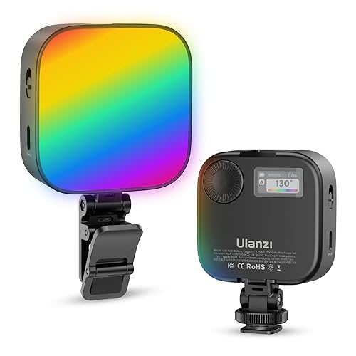 ULANZI U60 RGB Video Lights Black LED Camera Light 360° Full Color Portable Photography Lighting w Quick Release Cold Shoe Adapter and Clip, 2500mAh Rechargeable CRI 95+ 2500-9000K Dimmable Panel Lamp - U60 RGB - Black