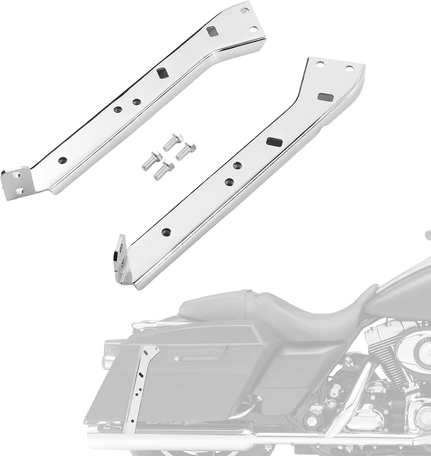 Chrome Saddlebag Rail Support Bracket Fits for Touring, Street Glide, Road King, Electra Glide, Road Glide, FLT, FLHT, FLHR, FLTR, FLHX 1985-2008