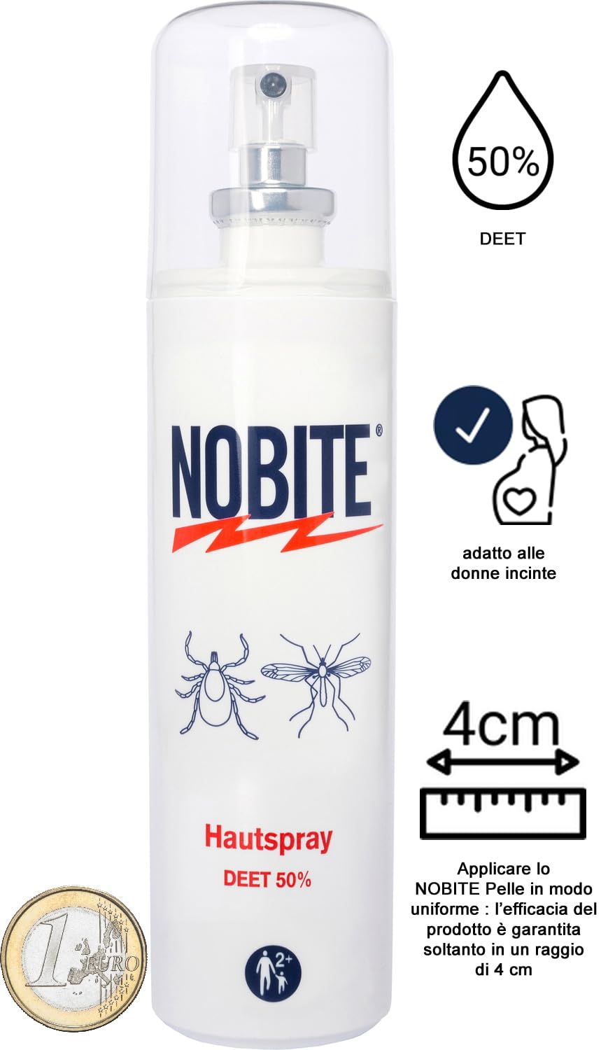NOBITE Spray Cute Antizanzare 100ml – Forte Repellente Insetti con 50% DEET