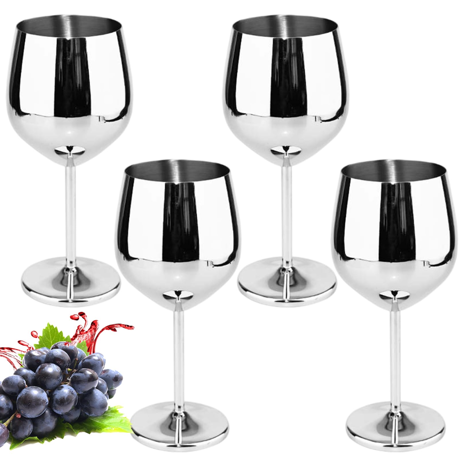 4 pièces verre à vin en acier inoxydable 500 ml verre à vin en métal en forme de U Potbelly antirouille incassable élégant moderne tasse portable avec tiges pour les voyages domicile, verres