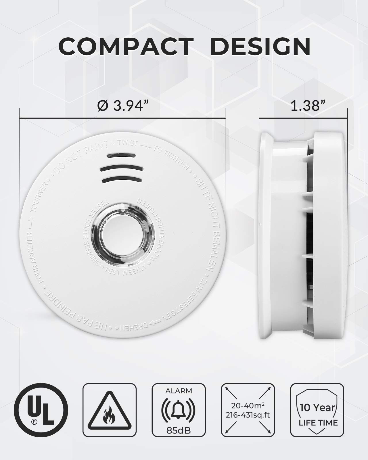SITERWELL Smoke Detector , Smoke Alarm with Photoelectric Sensor and 9V