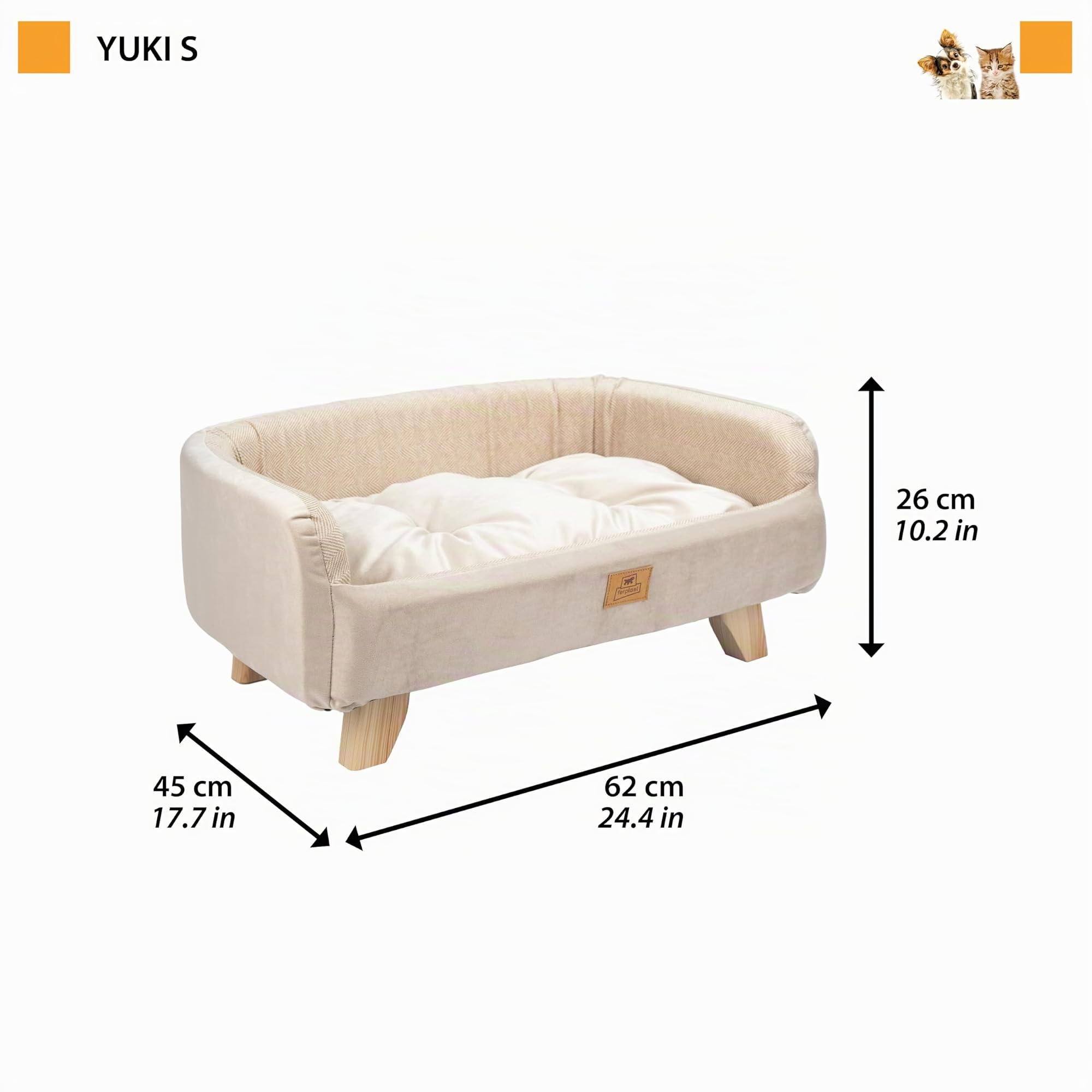 Ferplast Cuccia Cani e Gatti in Legno Certificato FSC® con Cuscino Morbido, Stile, Comfort e Durevolezza, 62 x 45 x h 26 cm.