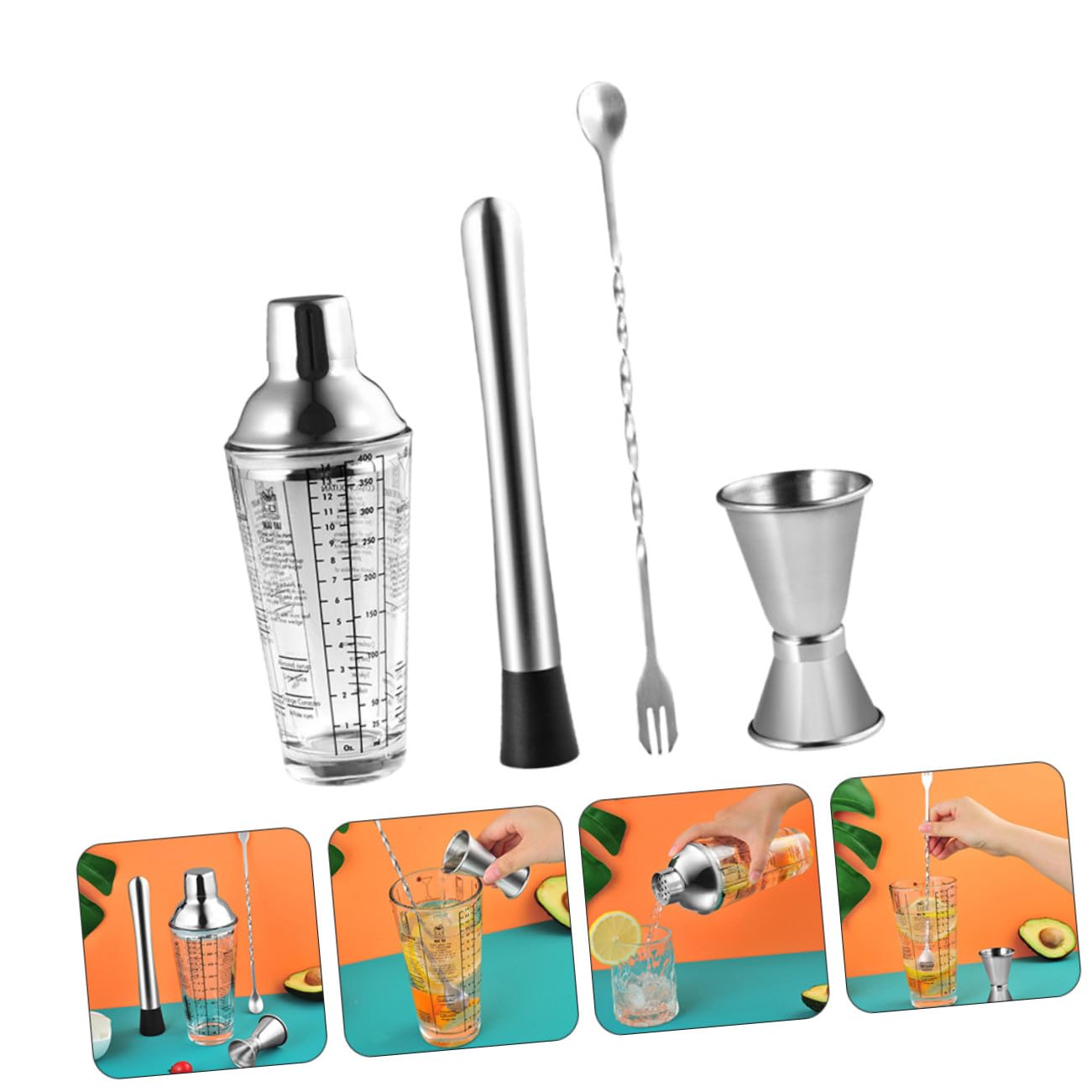 Cocteleras de Acero Inoxidable Equipo Profesional para Coctelería Herramientas para Preparar Cócteles Casa Colores Surtidos Duraderas y Seguras para Uso Prolongado