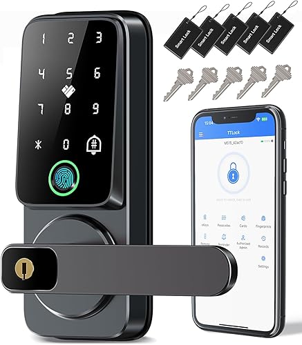 Cerradura de puerta de entrada sin llave con asa, cerraduras inteligentes de huellas dactilares, manija de puerta de llave, juego de puerta de