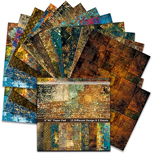 BLEDS Scrapbook Paper 160gsm, 24 Sheets Vintage Craft Scrapbooking Paper Pad 6x6 Single-Side Printing Junk Journal Cardstock Paper Supplies for Card Making Decorative Background Art Album (21006)