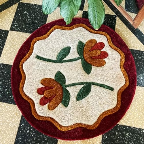 Image of Round Super Soft Microfiber Rangoli Door Mat For Home, Temple, Festival Rangoli Mat, Multicolor Pooja Mat, Diwali, Living Room, Kitchen, Traditional Modern Entrance Door Mat (24x24 inch) Design05