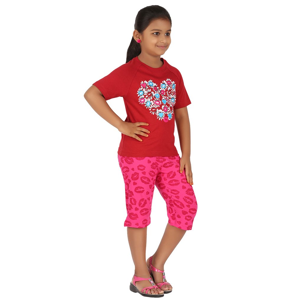 FICTIF Girls Red Color Night Suits (FG303R-3-4) 1