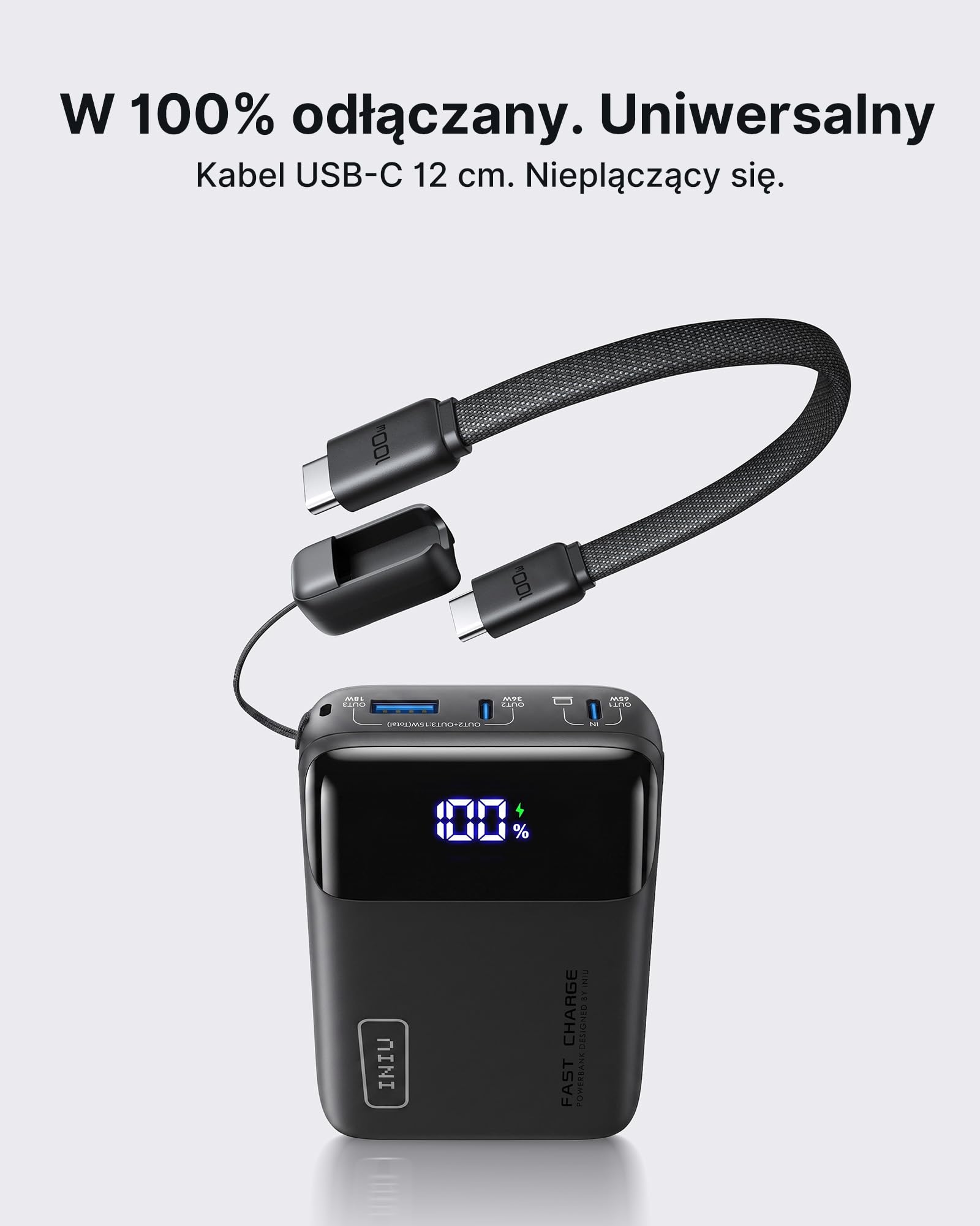 INIU Powerbank do laptopa, mały 65 W, PD3.0, 20000 mAh, powerbank, USB-C wł./wynos, zewnętrzny akumulator kompatybilny z MacBook Pro, Steam Deck, iPhone 17 16 15 Pro, Samsung S22, iPad Pro itd.