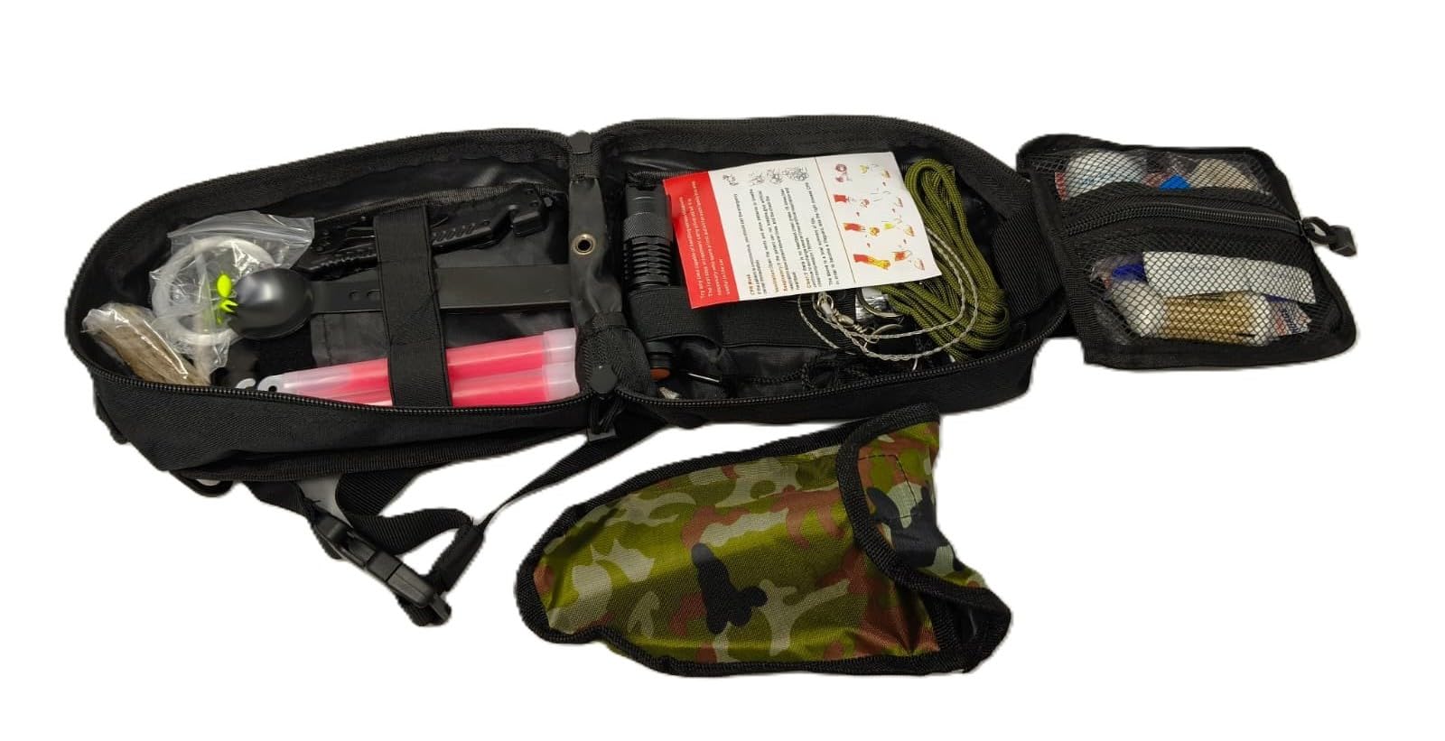 Kit de Supervivencia 50 en 1, Equipo Táctico con Bolsa Impermeable, Herramientas Multifunción y Primeros Auxilios para Camping y Emergencias.