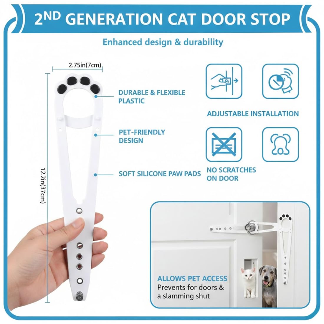 1 Pcs Fermo per Porta Regolabile per Gatti e Cani, Impedisce la Chiusura della Porta, Consente ai Gatti di Entrare e Tiene i Cani Fuori, Ideale per Proteggere Lettiera e Cibo per Gatti