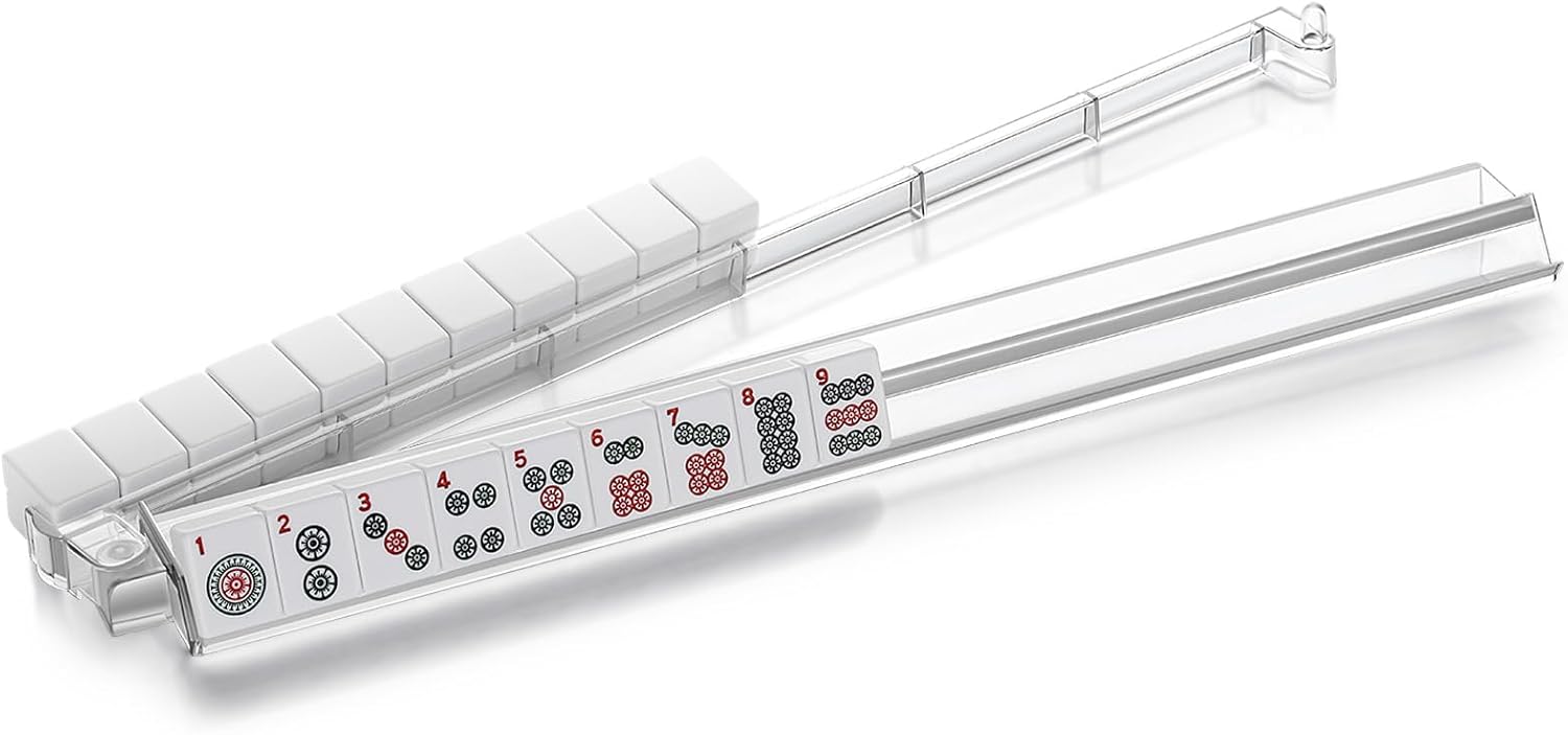 4PCS Mahjong Racks with Pushers,Clear Acrylic American Majiang Tile Racks,Imports Modern Mahjong Racks with Built-in Pushers White