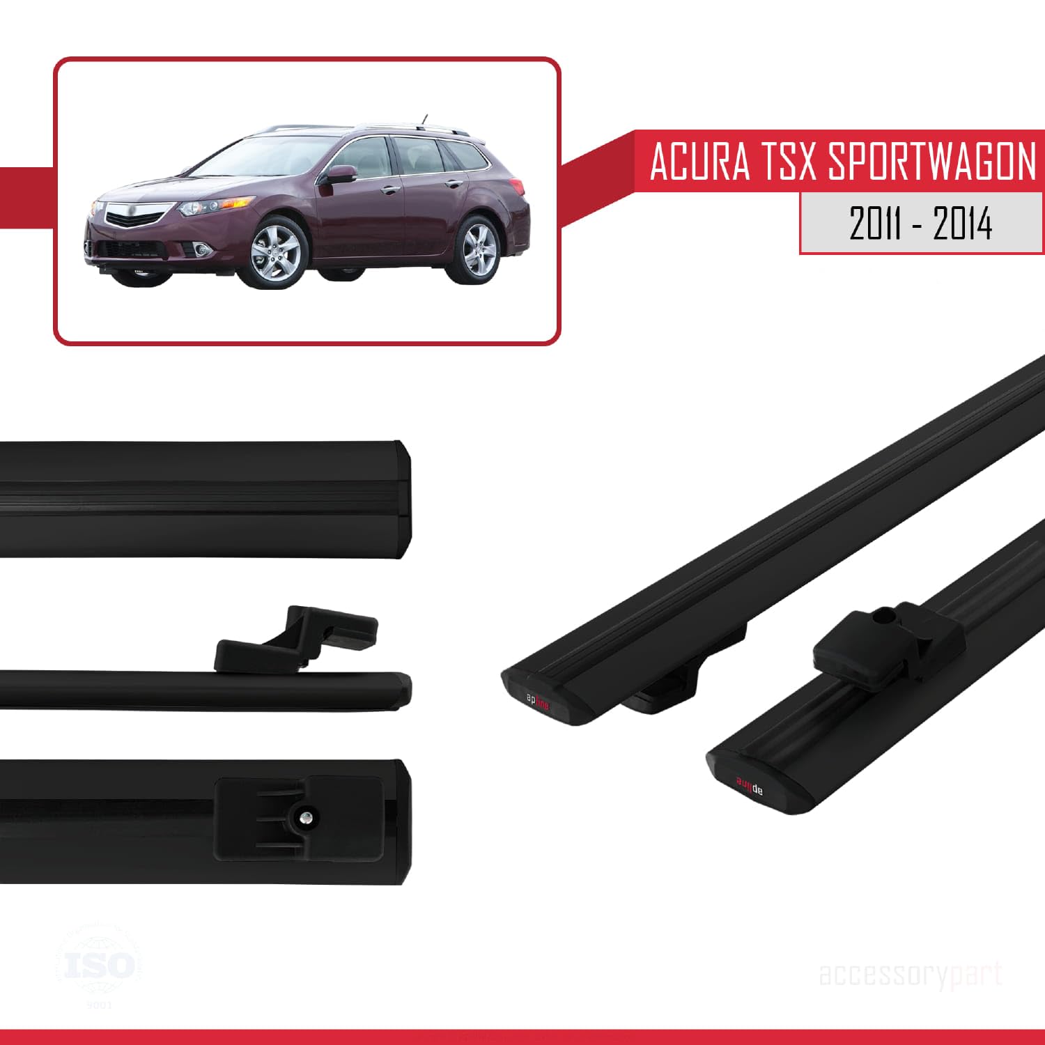 Kompatybilny z Acura TSX Sport Wagon 2011-2014 Basic Model Bagażnik dachowy Railing Bagażnik samochodowy Czarny Aluminium 2 drążki