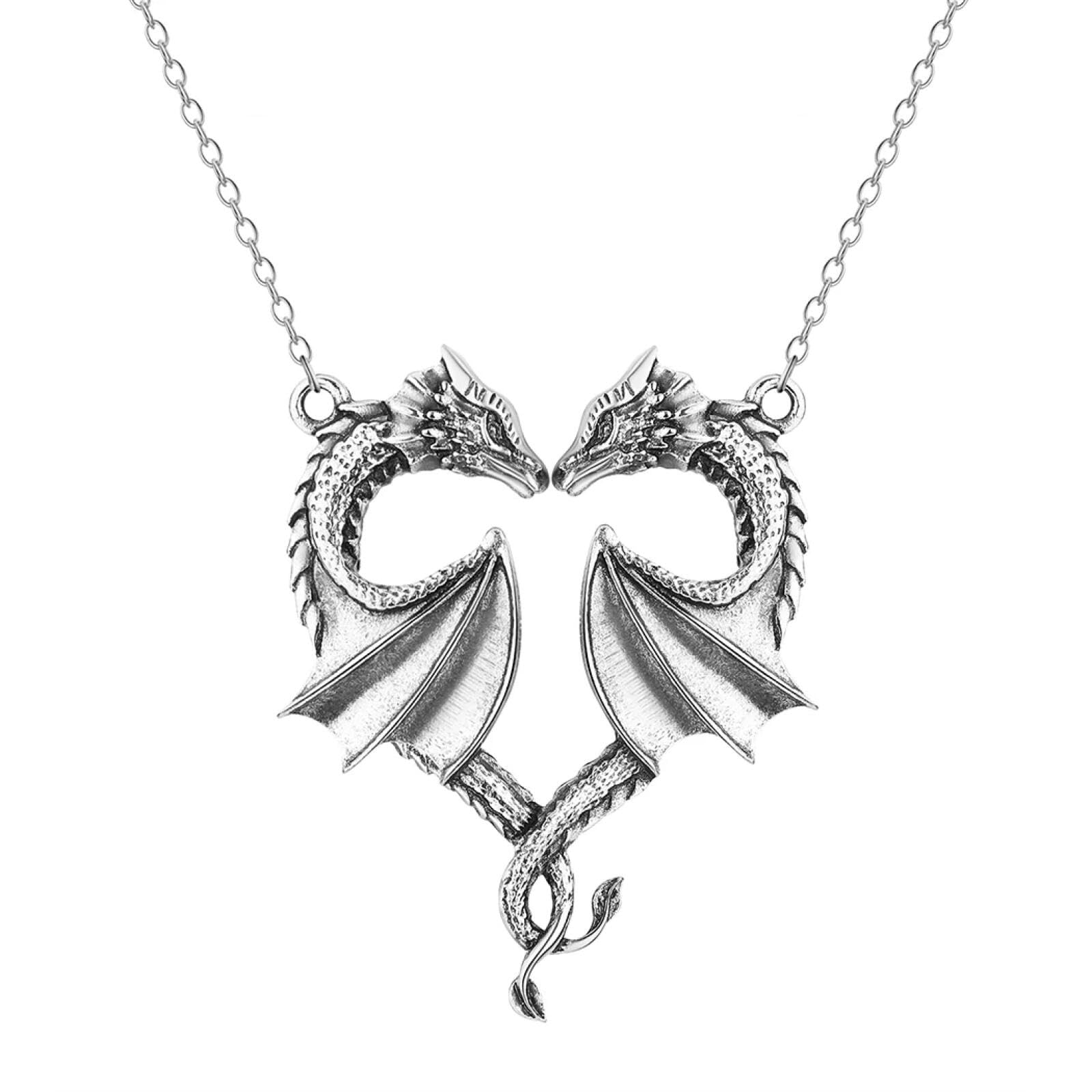 Collier homme double dragon cœur pour affirmer un look unique