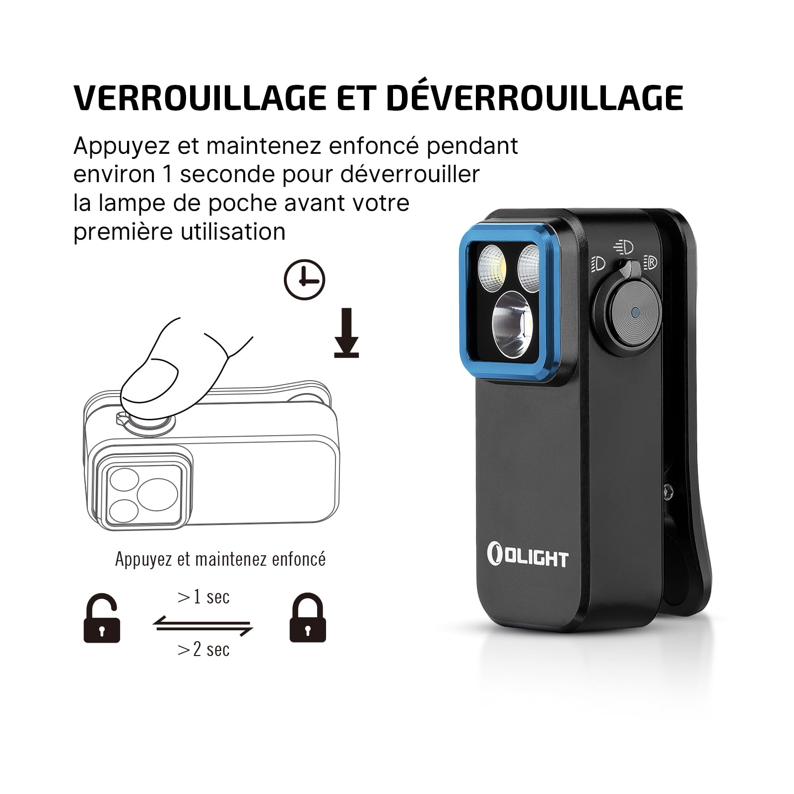 OLIGHT Oclip Pro Lampe de Poche à Clip 3 Sources de Lumière 5 Modes 500LM 120M Performance Max. Mini Lampe Torche Longue Durée 144H EDC Type C Rechargeable Petit Lampe IPX6 pour l'éclairage de Secours