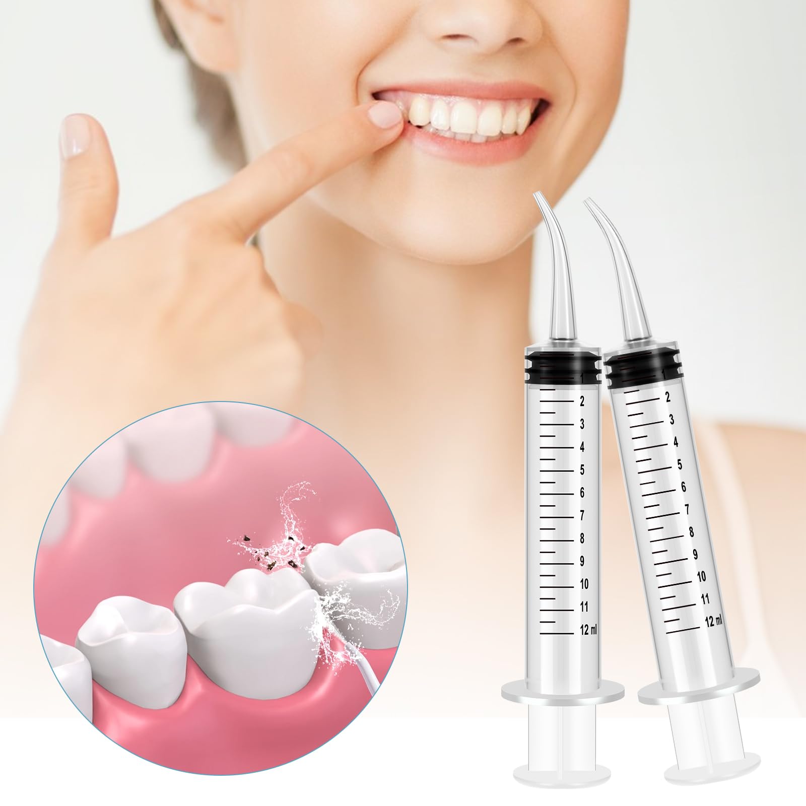 Lot de 4 seringues dentaires de 12 ml seringue dentaire en plastique transparent avec pointe incurvée et verre doseur pour soins bucco-dentaires et nettoyage
