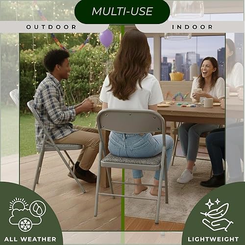 Miniatura 4 de Amazing for less Paquete de 4 (TelaVinilo) Sillas plegables con estructura de acero, espuma metálica acolchada (Negro, Gris, Blanco)