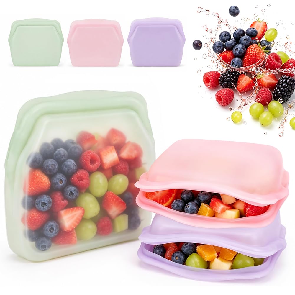 Silicone Food Storage Bags, 1000ML Reusable Freezer Bags, Leak-Proof Upright Freezer Bags, BPA-free, Odour-Proof, for Sandwiches, Snacks, Meat, Soup, Freezer, Microwave & Oven Safe