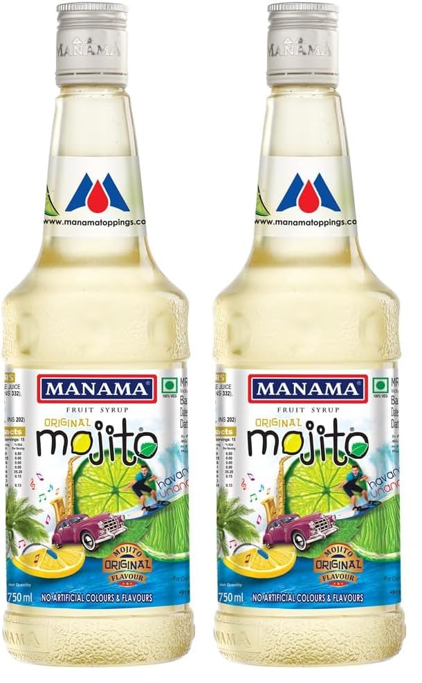 Image of Manama Original Mojito Syrup for Mocktails and Cocktails, 750ML (Pack of 2)