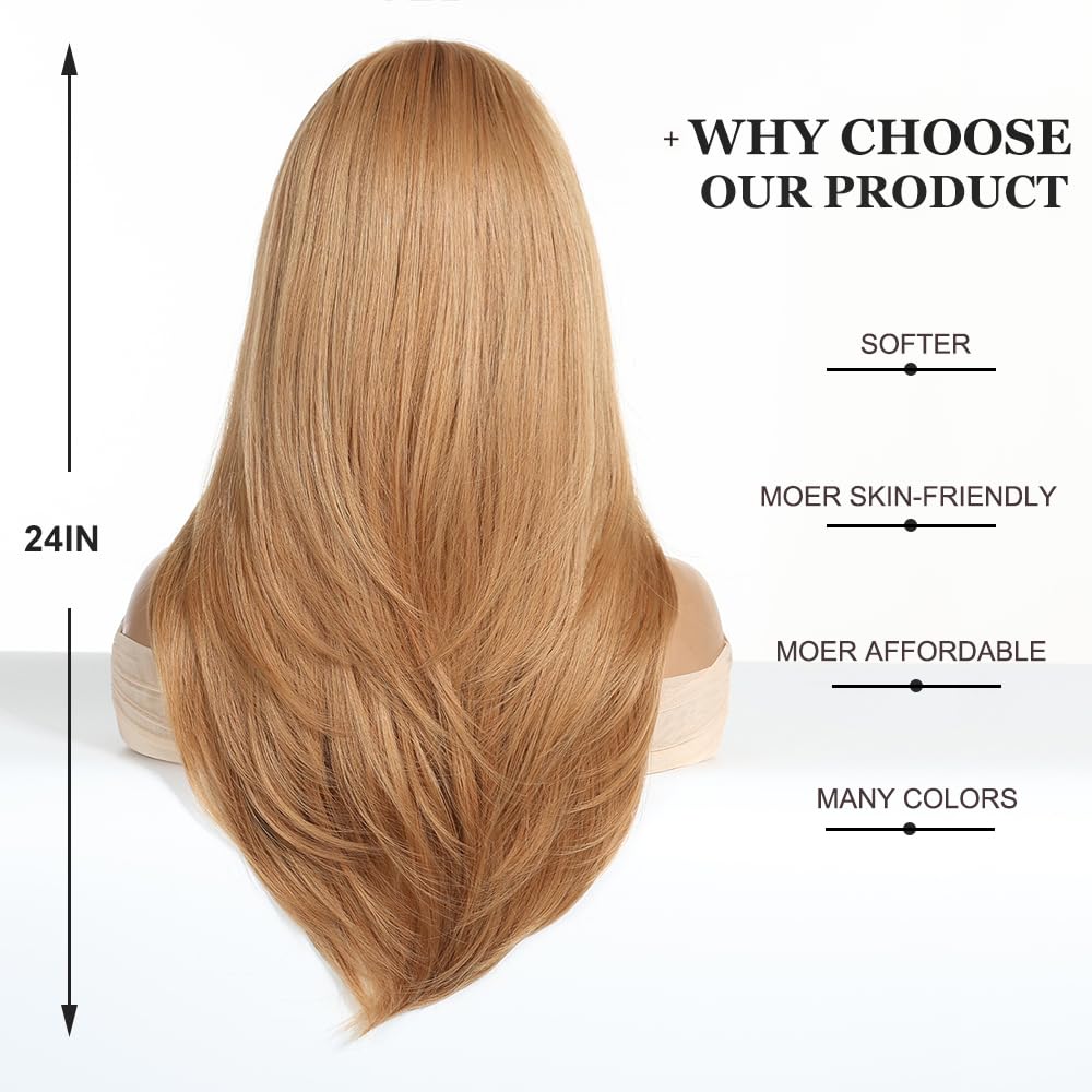 Esmee Long Straight Strawberry Blonde Wigs for Women with Fringe Natural Synthetic Hair Wig for Daily & Party Use - Image 4
