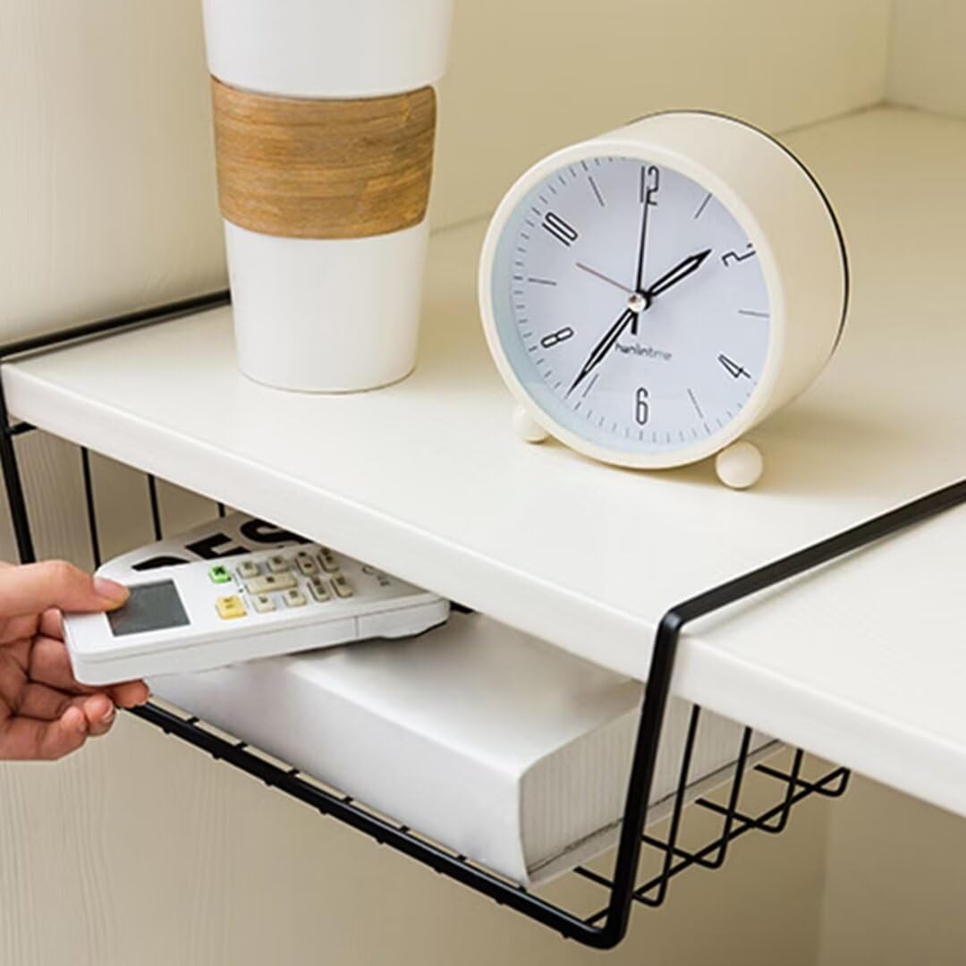 Paquete de 2 cestas de almacenamiento para debajo del estante, organizador de alambre de metal para cocina, baño, color gris, para colgar debajo del gabinete, solución de almacenamiento para ahorrar