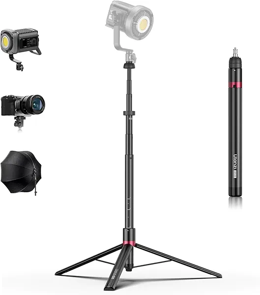 ULANZI AT-05 78.7'' Heavy Duty Foldable Light Stand, 6.56ft Extendable Light Tripod for Continute Output Photography Lighting/Strobe Light/Webcams/Cameras/Softbox, Weight 2.64 lbs, Maxload 11lbs