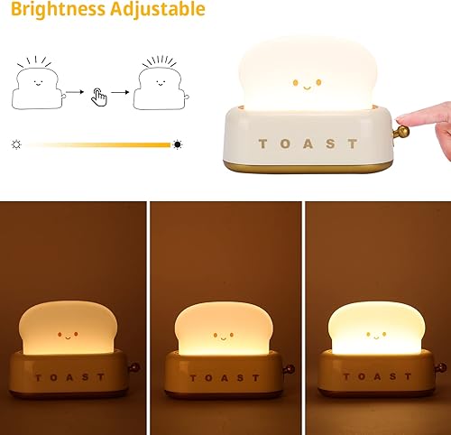 Miniatura 5 de ZKLiLi Bonita lámpara de tostadora de escritorio, luz LED Kawaii para tostadas de pan, luz nocturna recargable y portátil con temporizador, ideas de