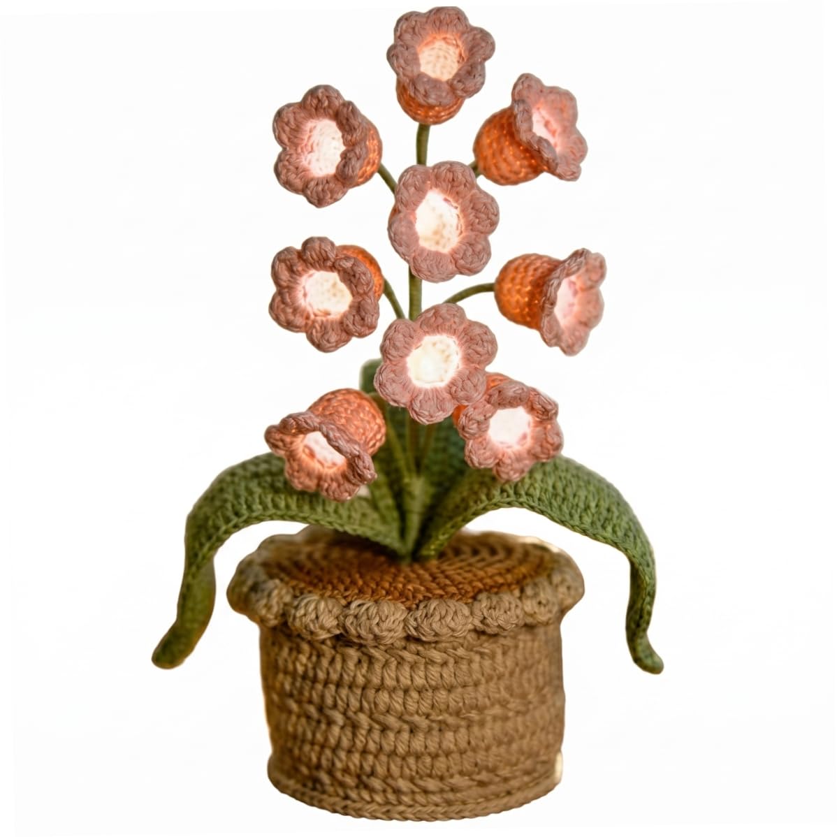 Neptuiby Lily Of The Valley Lamp, 9-head Crocheted Handmade Flower Light Crocheted Flowers with Led String, Decorative Crochet Plant for Desk.