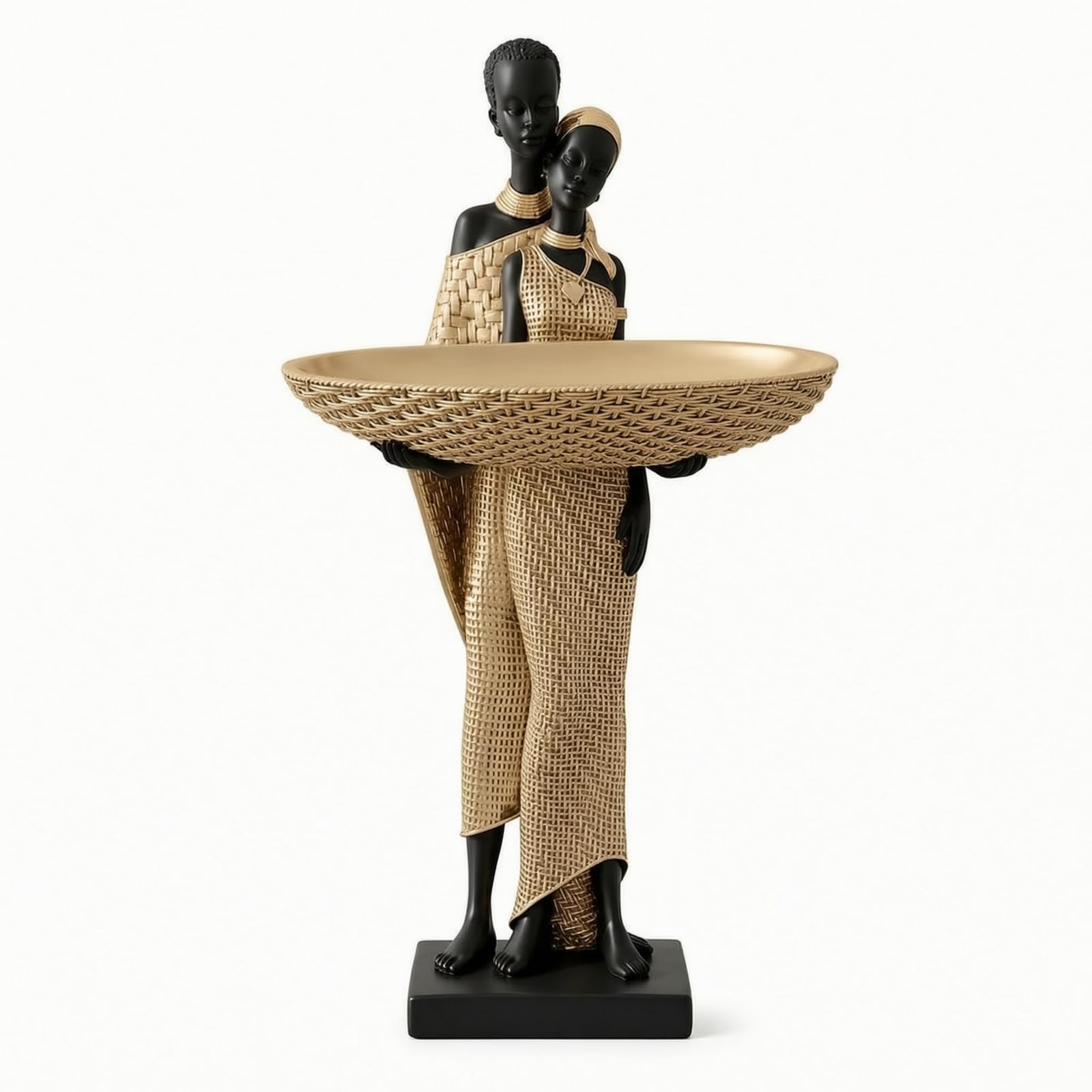 Sculpture avec plateau doré en résine au design moderne et finitions haut de gamme