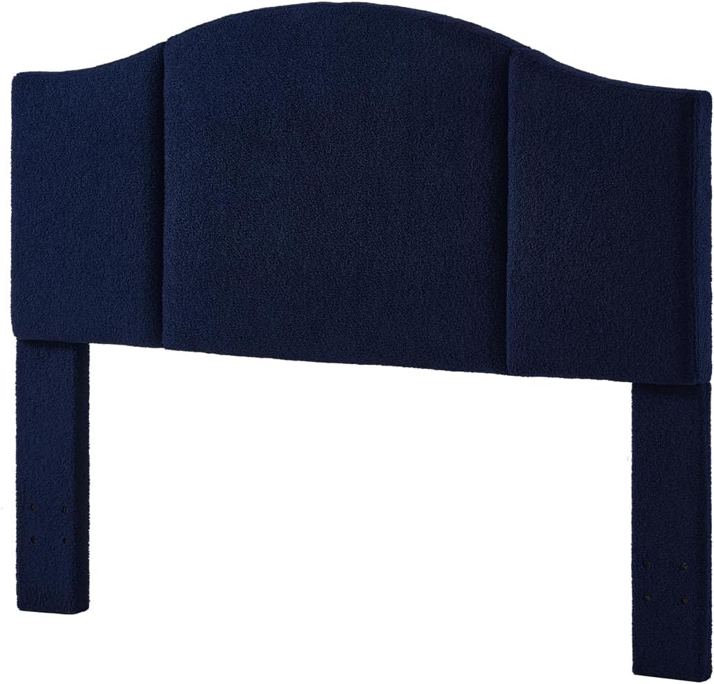 24KF Upholstered Soft Teddy Fabric Queen Headboard,Modern Wave-Like Top Edge Full Size Headboard, 6033-Q-Navy