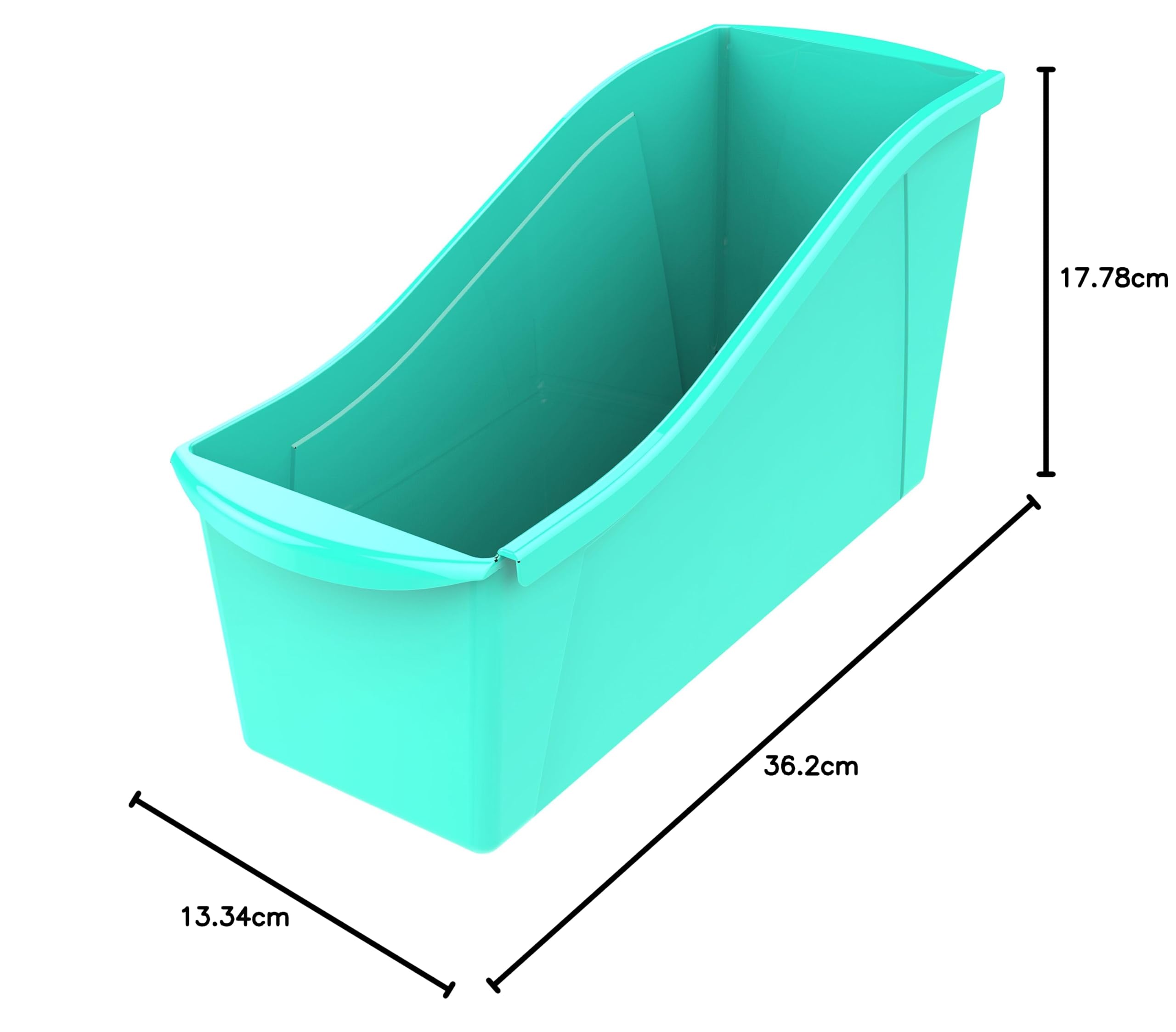 Storex Papelera grande para libros, 35.3 x 12.7 x 17.7 cm, color verde azulado, caja de 6 (71120U06C)