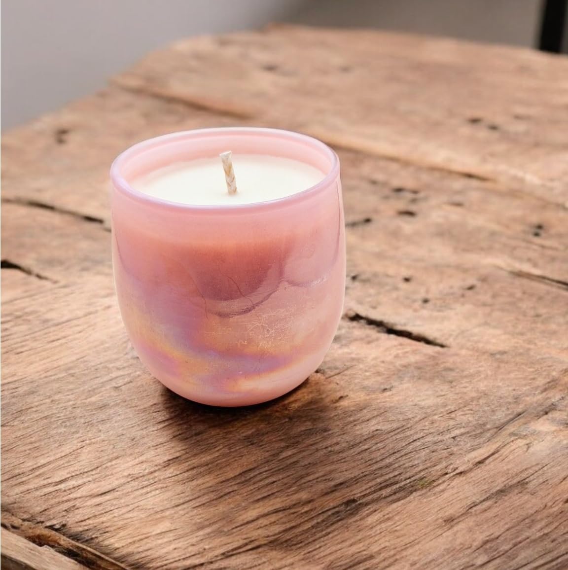 Holographic Jar Scented Candle in Frosted Glass | Handcrafted Decorative Wax Candle for Home Décor, Bedroom, Living Room, Aromatic Ambience & Gifting (Pink, Floral Amber)