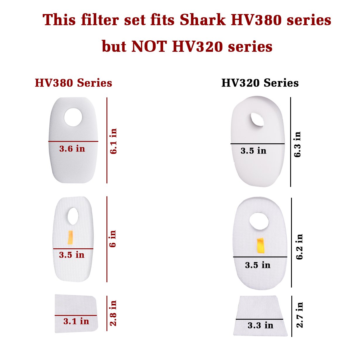 Hongfa HV380 Filters Compatible with Shark Rocket DuoClean Ultra-Light Corded Bagless Vacuum, 6 Packs Foam & Felt Filter Part HV380, HV380W HV381,HV383, HV384Q Replacement Part XFFH380 XPSTFH380