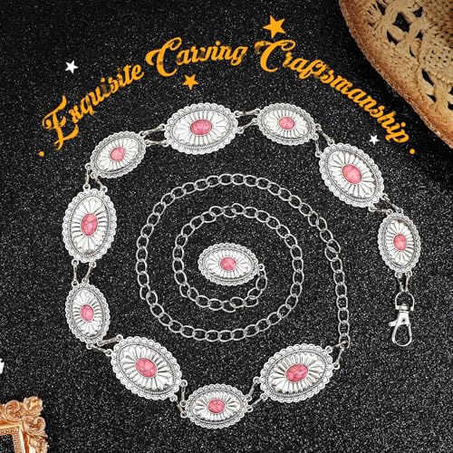 SANSTHS Western Metal Concho Belt for Women, Waist Chain Cowgirl Belt for Dresses Jeans Pants with Gold Chain3