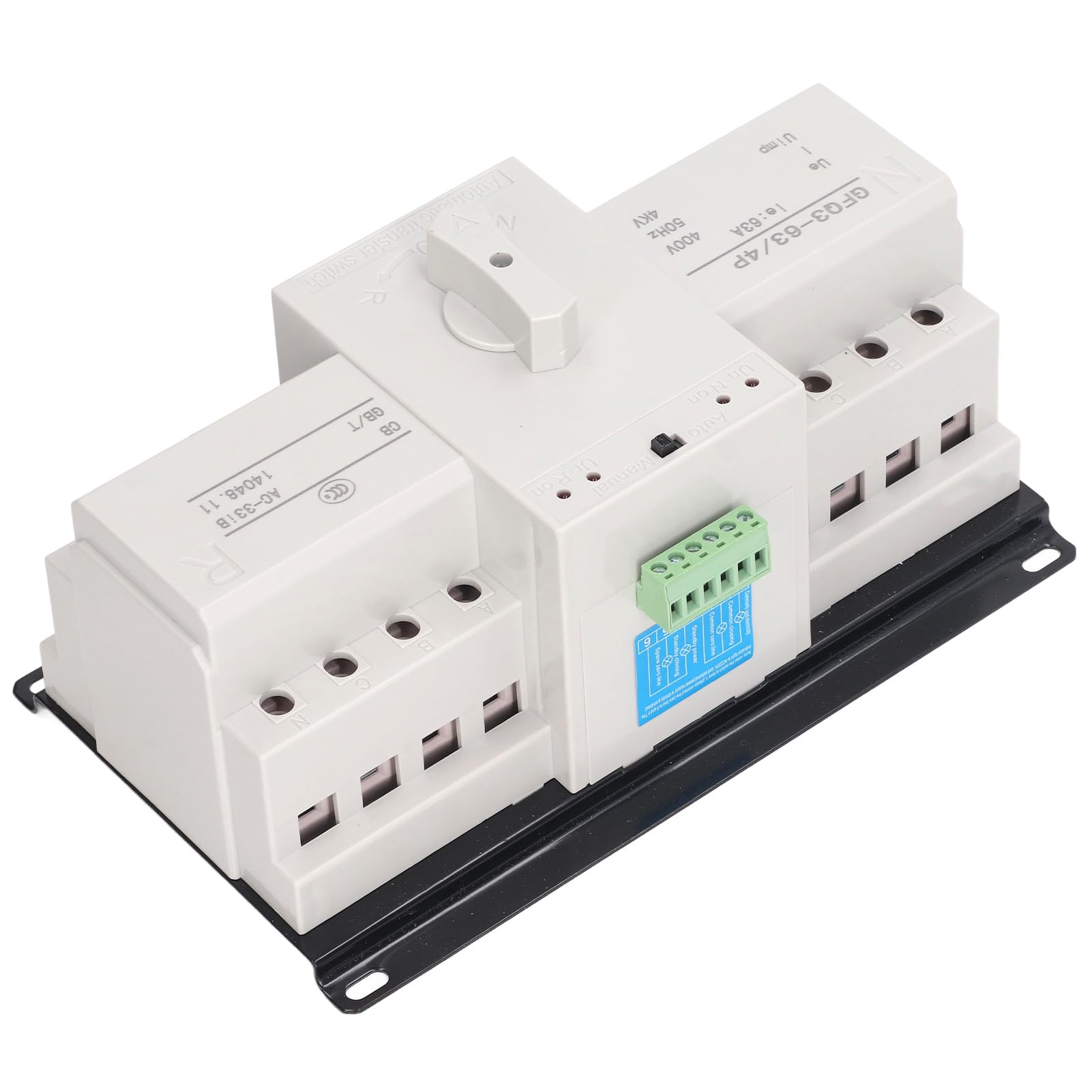 Interruptor de Transferencia Automática ATS 4P Mini, 63A, AC400V, de Alimentación Dual, Gabinete PC Ignífugo, Control Dual Manual y Automático