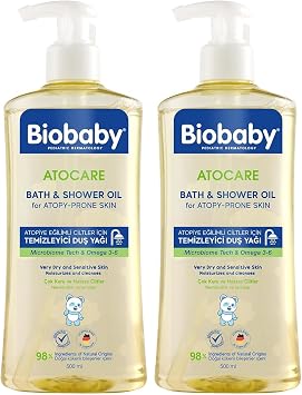 Biobaby Atocare Du  Ya  500 ml   Atopiye E ilimli Bebek Ciltleri  in, Seramid Kompleksli, Omega 3-6, Yulaf Ekstresi ve Prebiyotik  erikli Temizleyici Ya  2 paketi