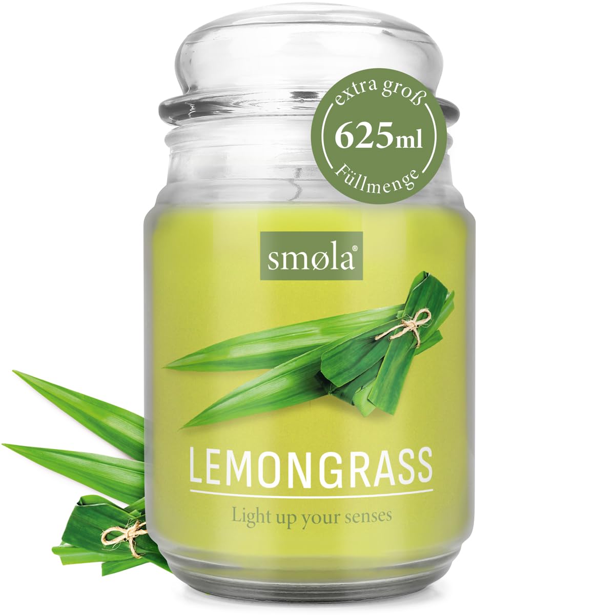 smøla Große Duftkerze im Glas I Lemongrass 625ml - Kerze bis zu 140 Stunden Brenndauer I vegane Sojawachs-Kerze I perfekte Geschenkidee