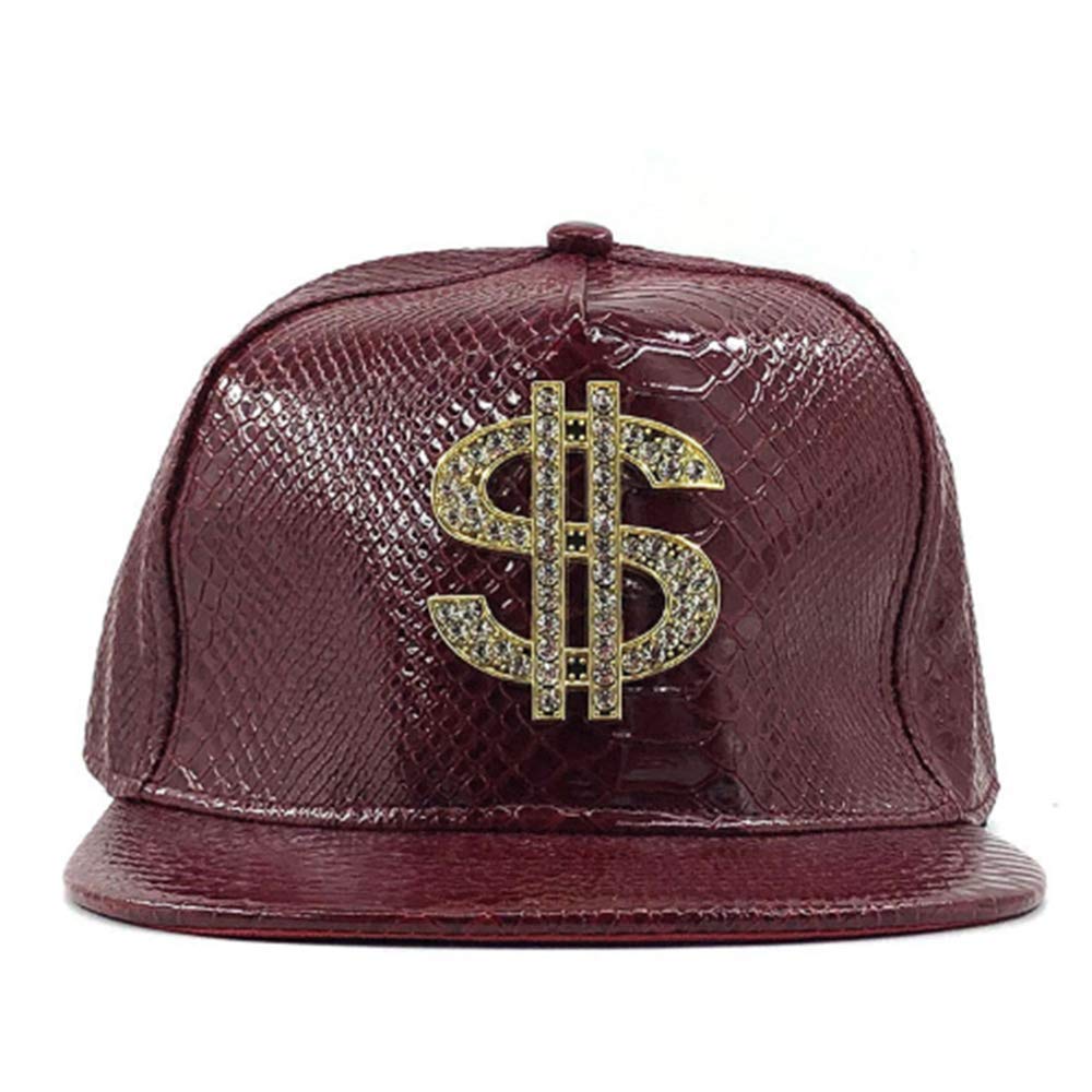 Flat Brim Baseball Cap With Dollar Sign - PU Leather Hip Hop Hat, Adjustable Unisex Style - View #3