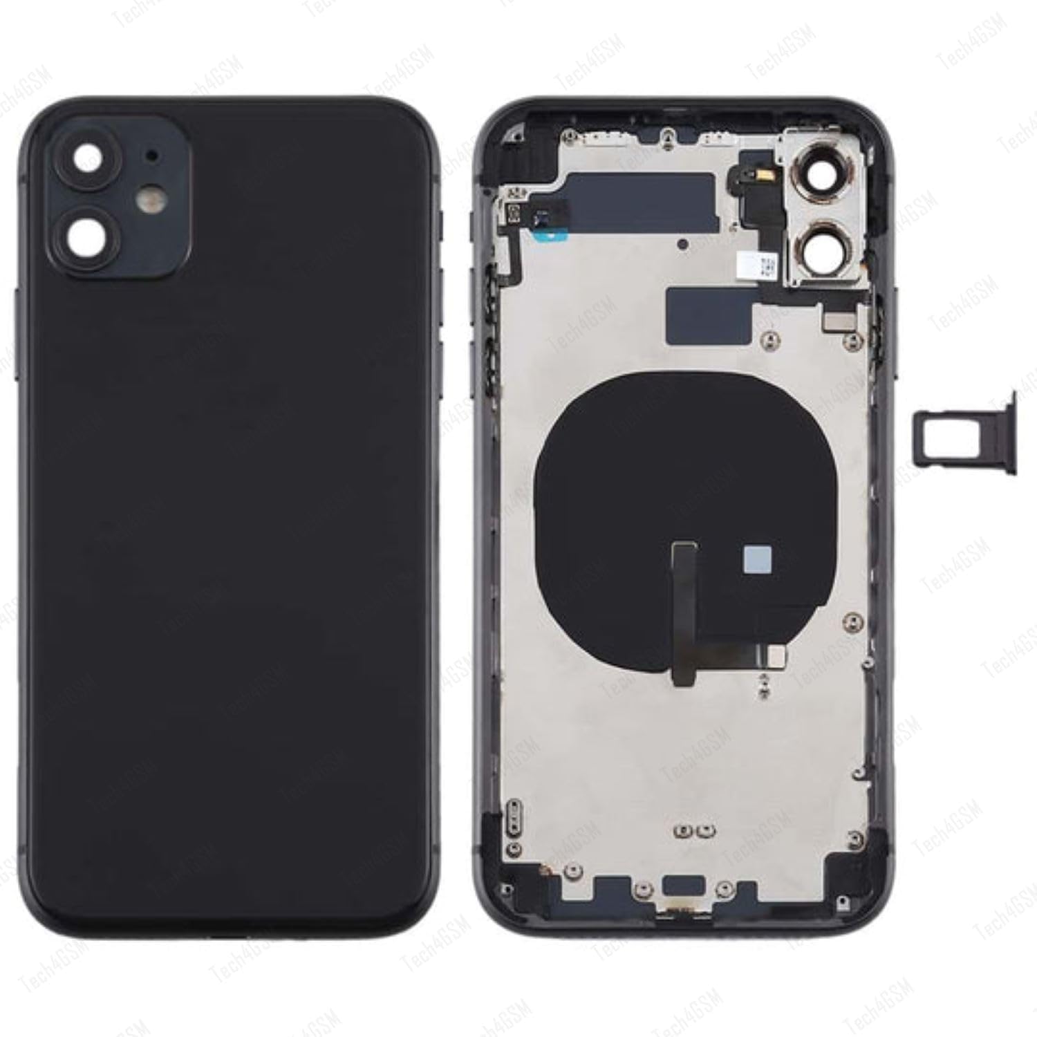 SPARECARE) "Black Glass Back Panel for iPhone 11 – Full Body Housing Replacement with Side Keys, SIM Tray, and Camera Lens-image-34