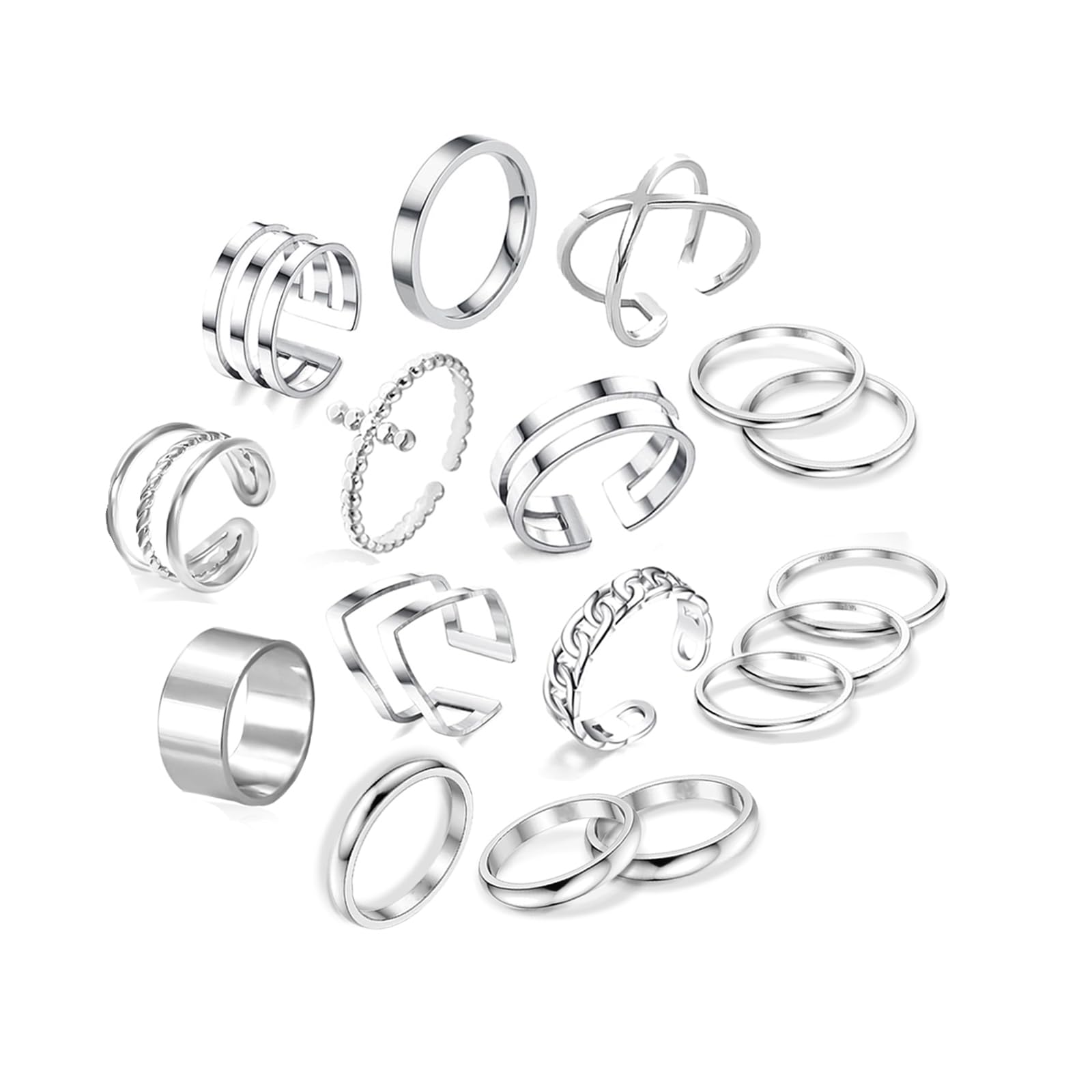 yfstyle 17PCS Knuckle Rings for Women Stainless Steel Rings Set Stackable Finger Rings Silver Knuckle Rings for Women Stackable Rings Sets Adjustable
