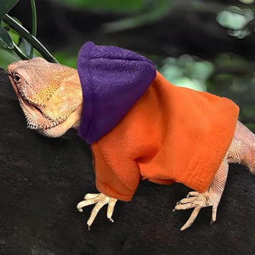 CQJ Eidechsen-Kleidung für Bartagamen, Reptilienbekleidung, handgefertigt, Baumwollmaterial, Kapuzenpullover, Geschenk für Eidechse, Kleintiere, Gecko, Chamäleon (Orange und Lila)