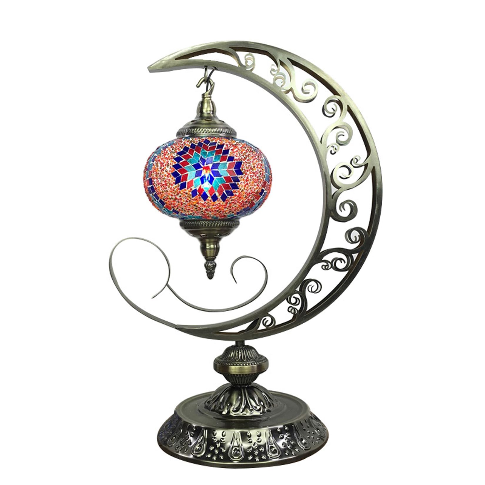 GDLight (6 Colors) Turkish Mosaic Moon Table Lights Moroccan Handmade Retro Desk Lights Bohemian Decorative Bedside Night Lamps for Bedroom Kids Room Restaurant Cafe Bar,F