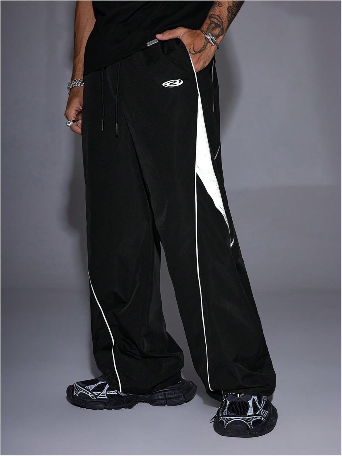 Men's Cross Graphic Track Pants Y2k Drawstring Waist Stacked Joggers with Pocket