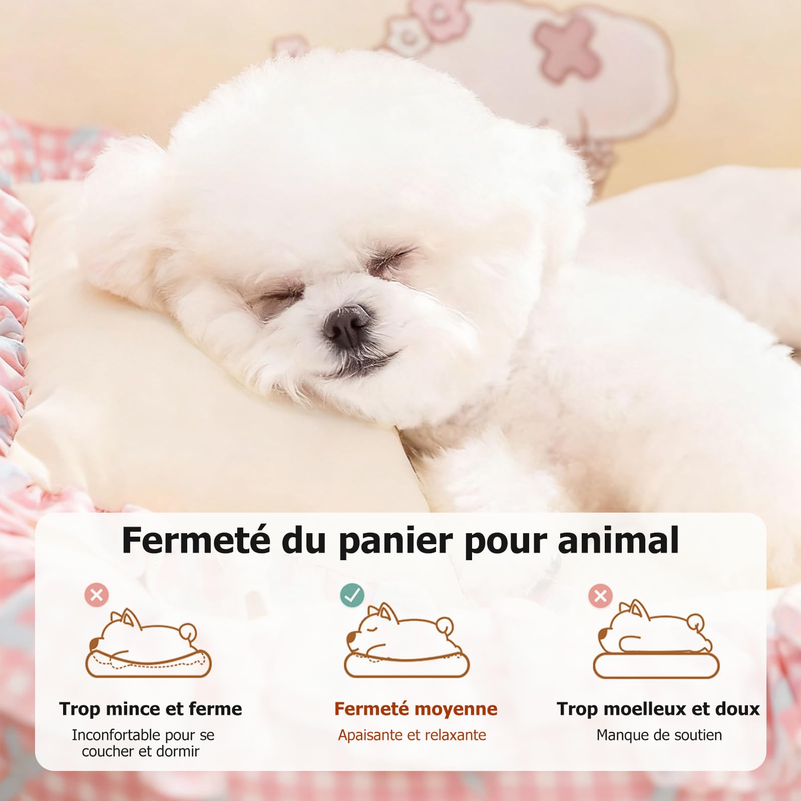 PETCUTE Lit pour Chiens de Taille Moyenne, Canapés pour Chiens avec Fond Antidérapant, Doux et Confortable,Coussin pour Chien,Lit pour Animaux avec Oreiller,Housse Amovible et Lavable,L