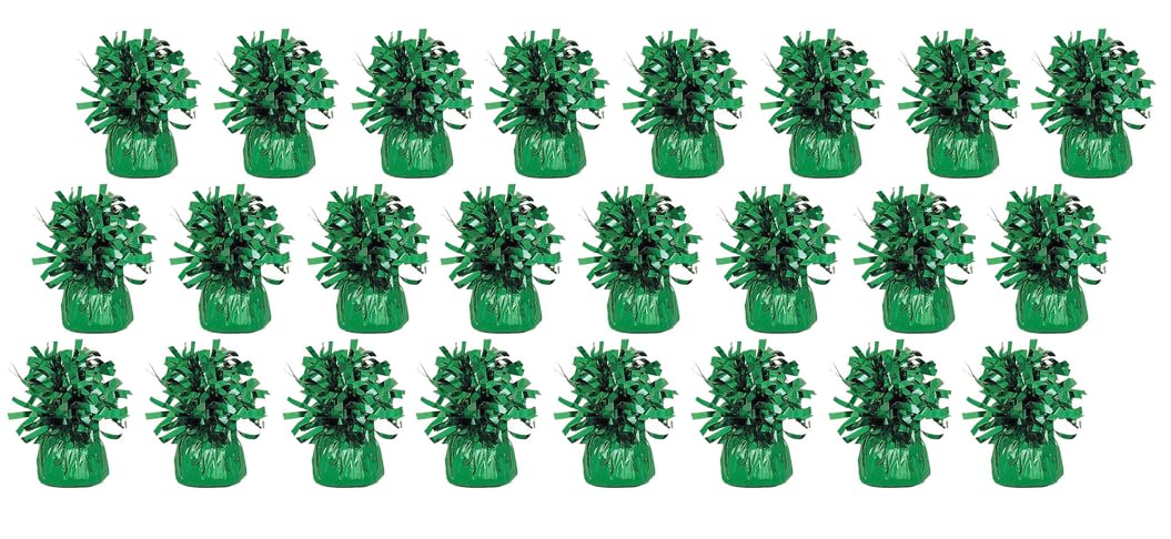 Pack of 6, 12 & 24 Heavy Balloon Weights (5cm x 13cm / Helium Latex Balloon Weight Fountain Table Floor Tassle Cone Birthday Party Accessory with Ribbon Roll (Green, 24 Qty)