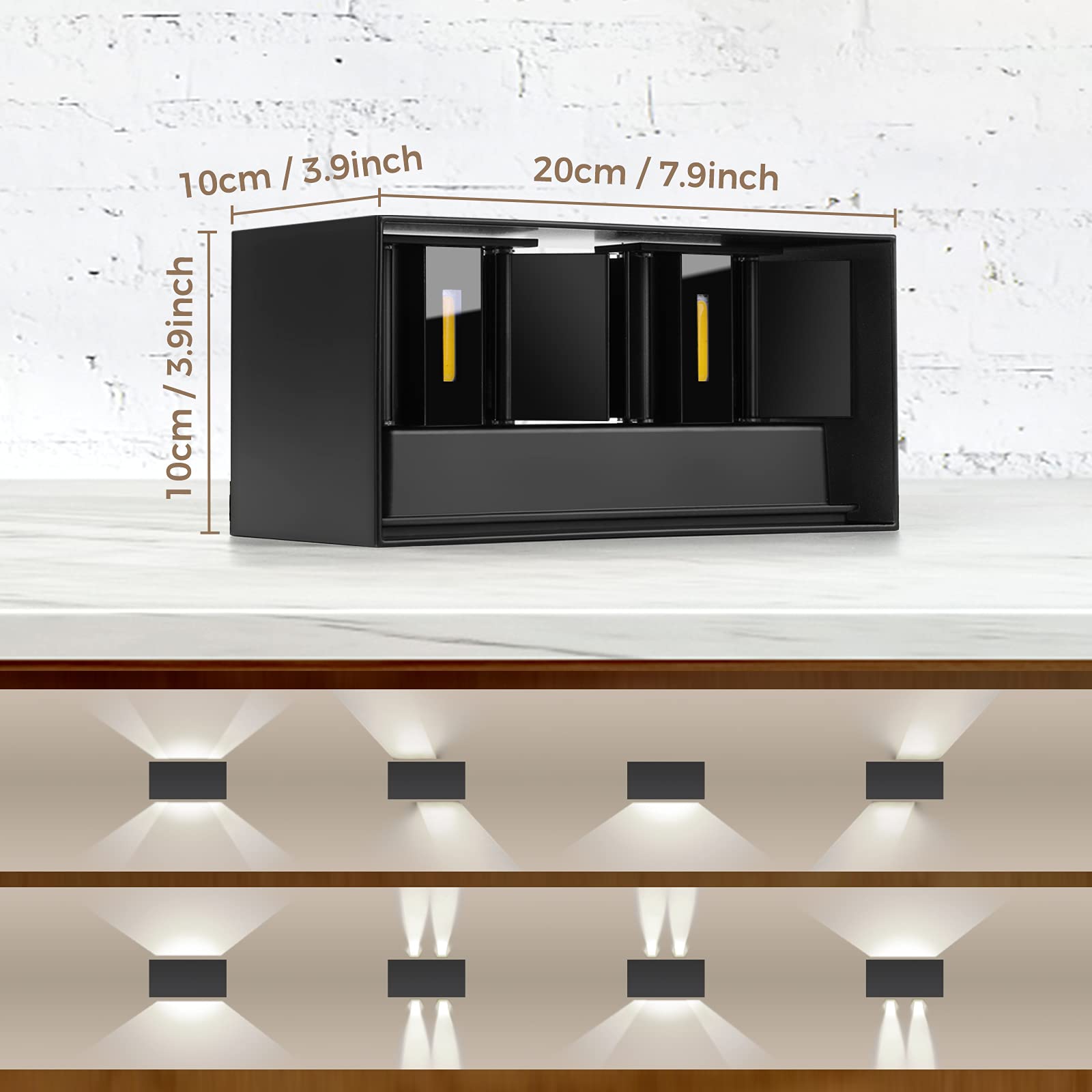 ENCOFT 24W COB LED Applique Esterno e Interno, Lampada da Parete Muro IP65 Impermeabile, Luce Bianco Freddo 6000K, in Alluminio Angolo Regolabile Nero